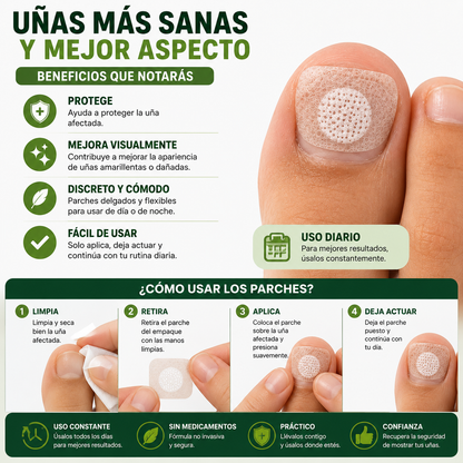 ¿Uñas amarillas o con hongos? Recupéralas mientras duermes - Parches Antihongos Uñas 50 unidades