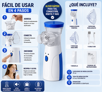 Nebulizador Ultrasónico 🫁 Alivio Práctico Para Toda La Familia