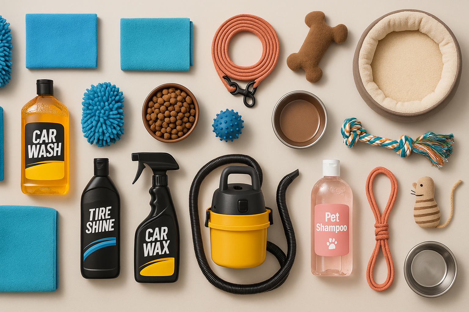 muchos productos de limpieza de auto y articulos para mascotas tipo fondo wallpaper